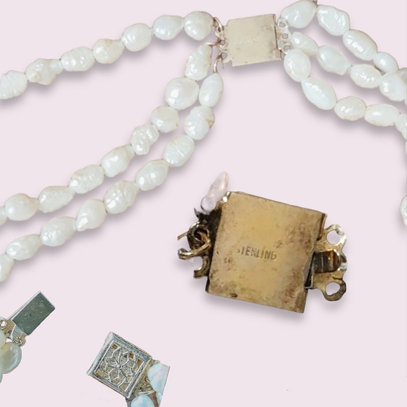 ✨ Vintage | 3 strands freshwater pearls necklace with earrings set - Picture 3 of 3